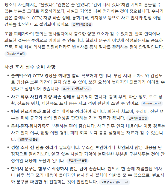 부산교통사고전문변호사 추천 네이버 AI 뺑소니 사고 처벌 위기 질문 응답 결과
